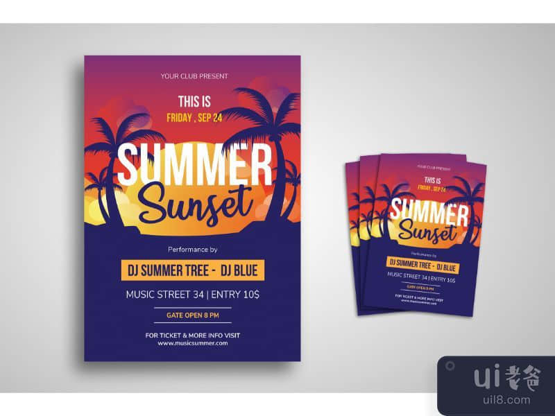 Flyer Template Summer Sunset