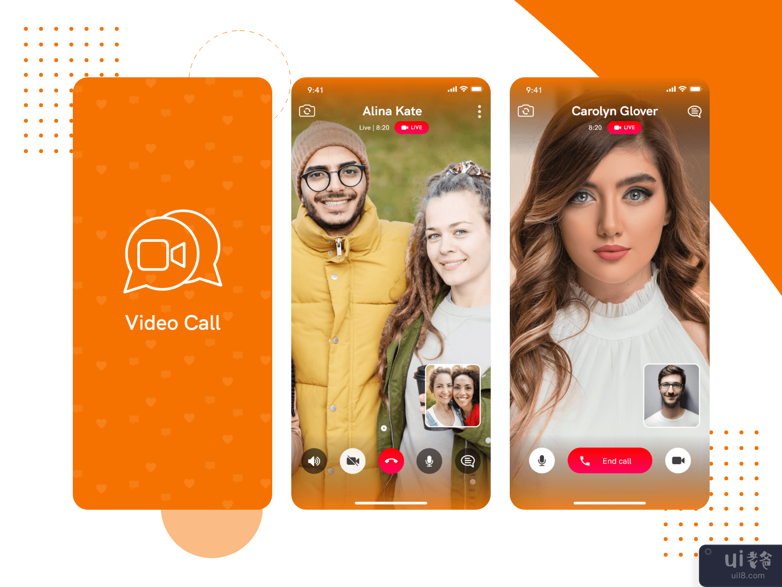 视频通话 App UI 设计 - 通话、消息、视频聊天(Video Calling App UI Design - Call, Message, Video chat)插图3