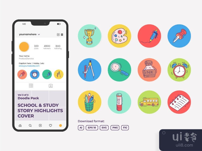 School and study doodle icon for Instagram Highlight Story Cover 3-3