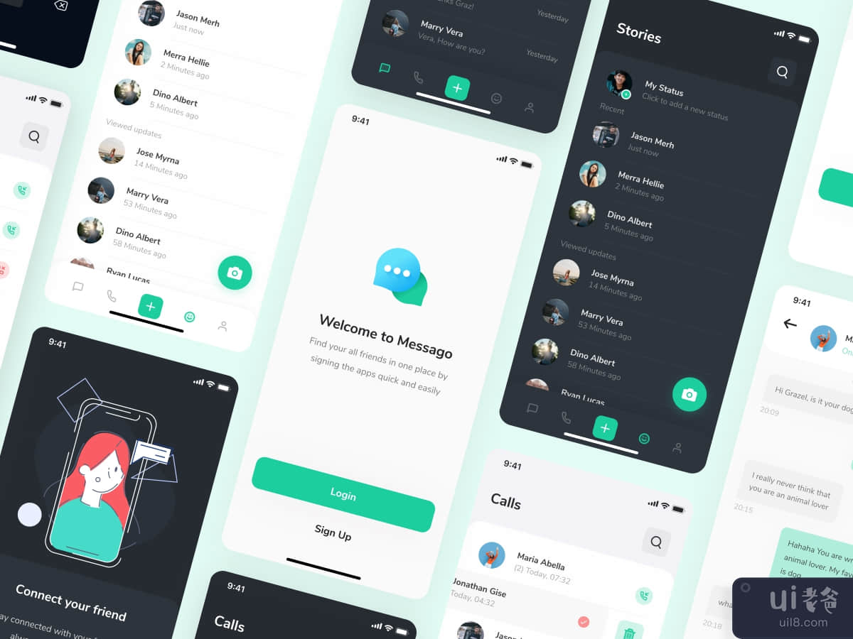Messago - Mobile Chatting Apps UI Kit (50 Screens)