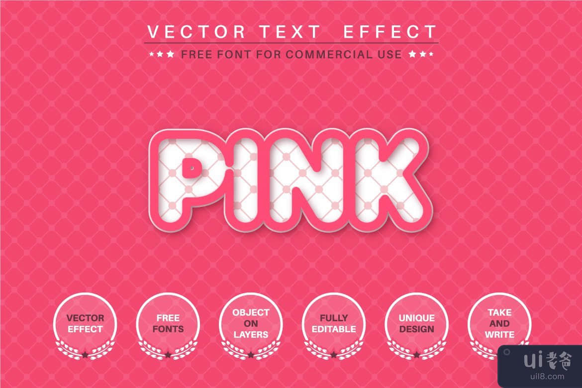 粉红色轮廓 - 可编辑的文本效果、字体样式(Pink outline - editable text effect, font style)插图2