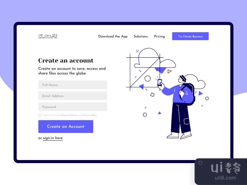 Cloudy Sign Up Page