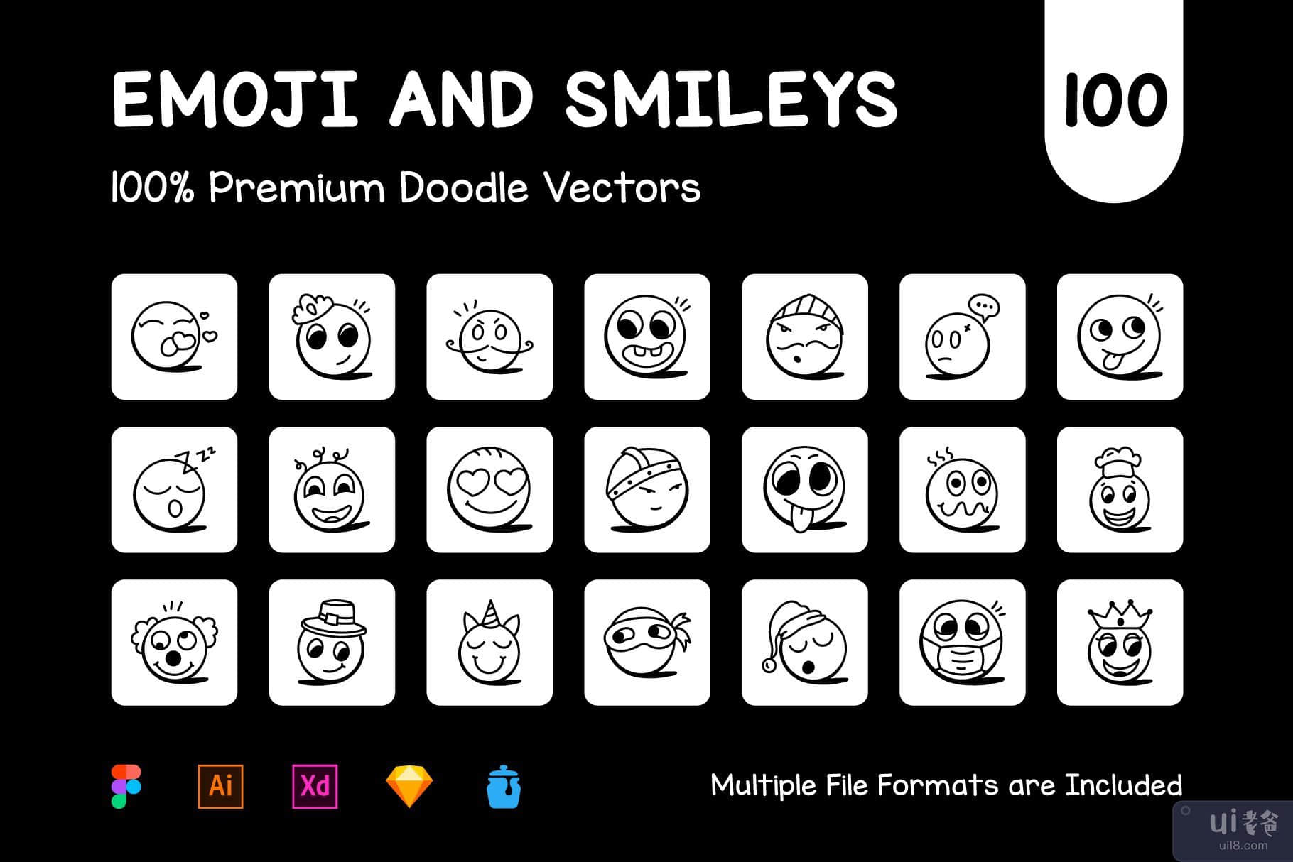 笑脸和表情符号图标的集合(Collection of Smileys and Emoji Icons)插图1