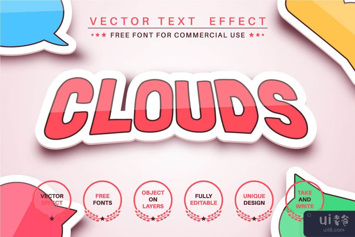 贴纸 - 可编辑的文字效果，字体样式。(Sticker - editable text effect, font style.)插图2
