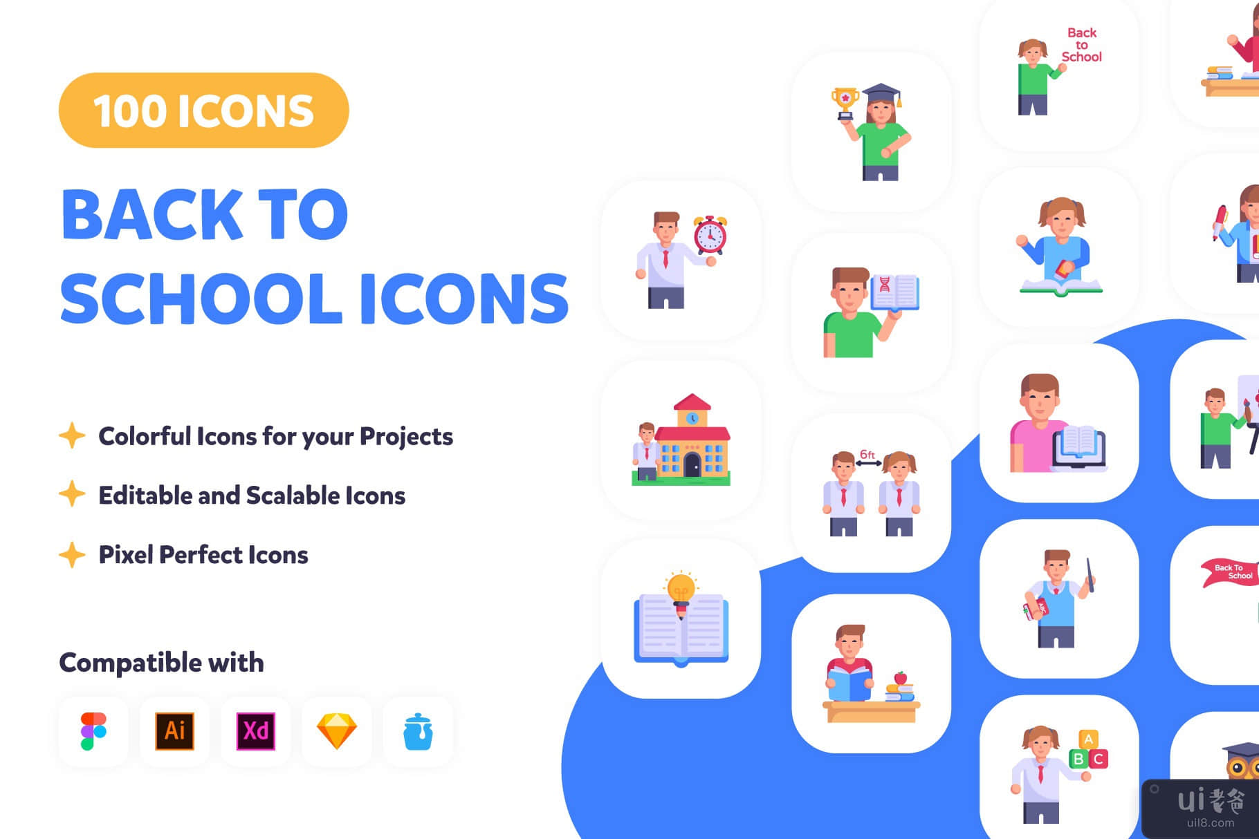 100 回学校教育图标集(100 Back to School Education Icons Set)插图7