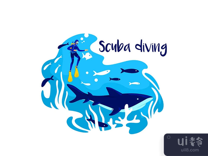 Snorkeling in ocean 2D vector web banner, poster
