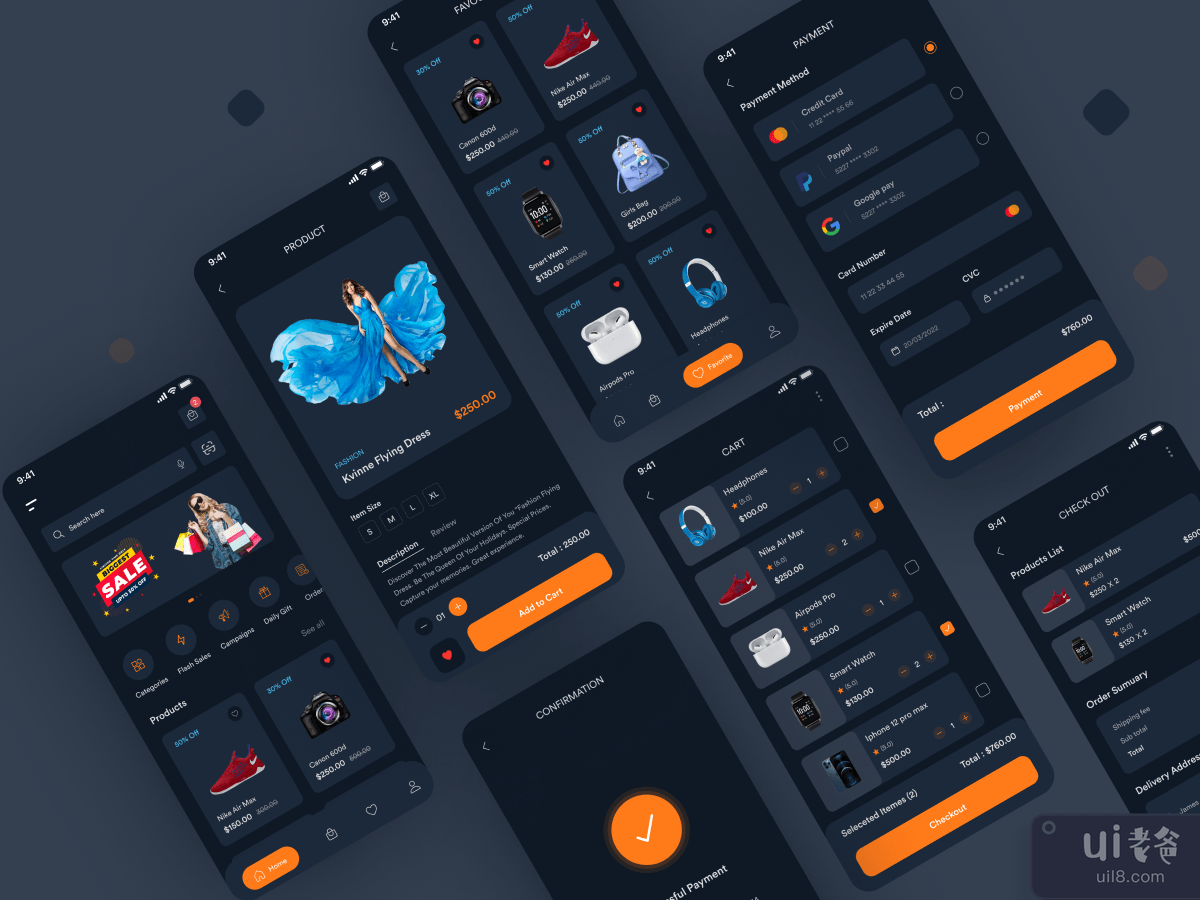 E-commerce mobile app (dark)