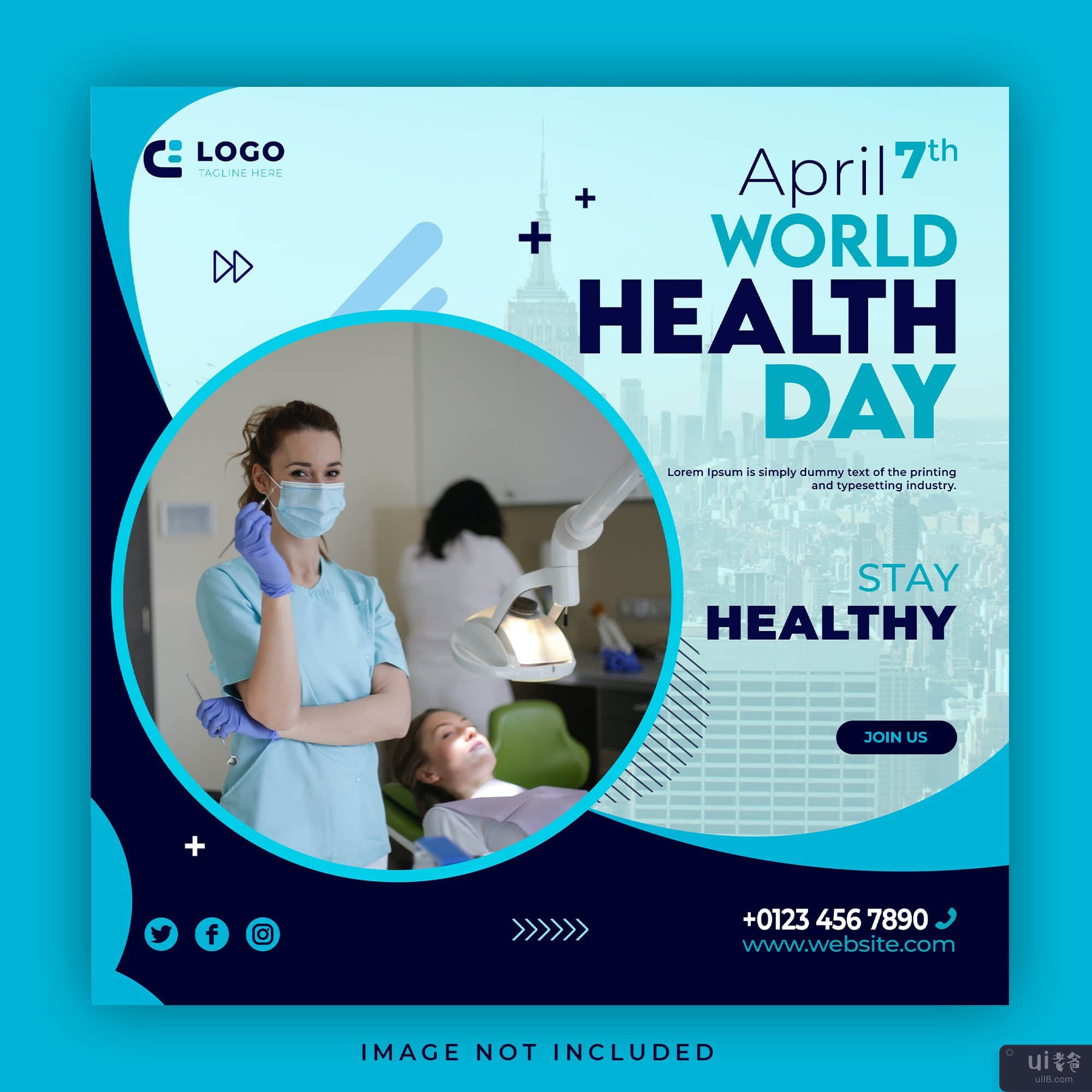 世界卫生日社交媒体模板(World health day social media template)插图