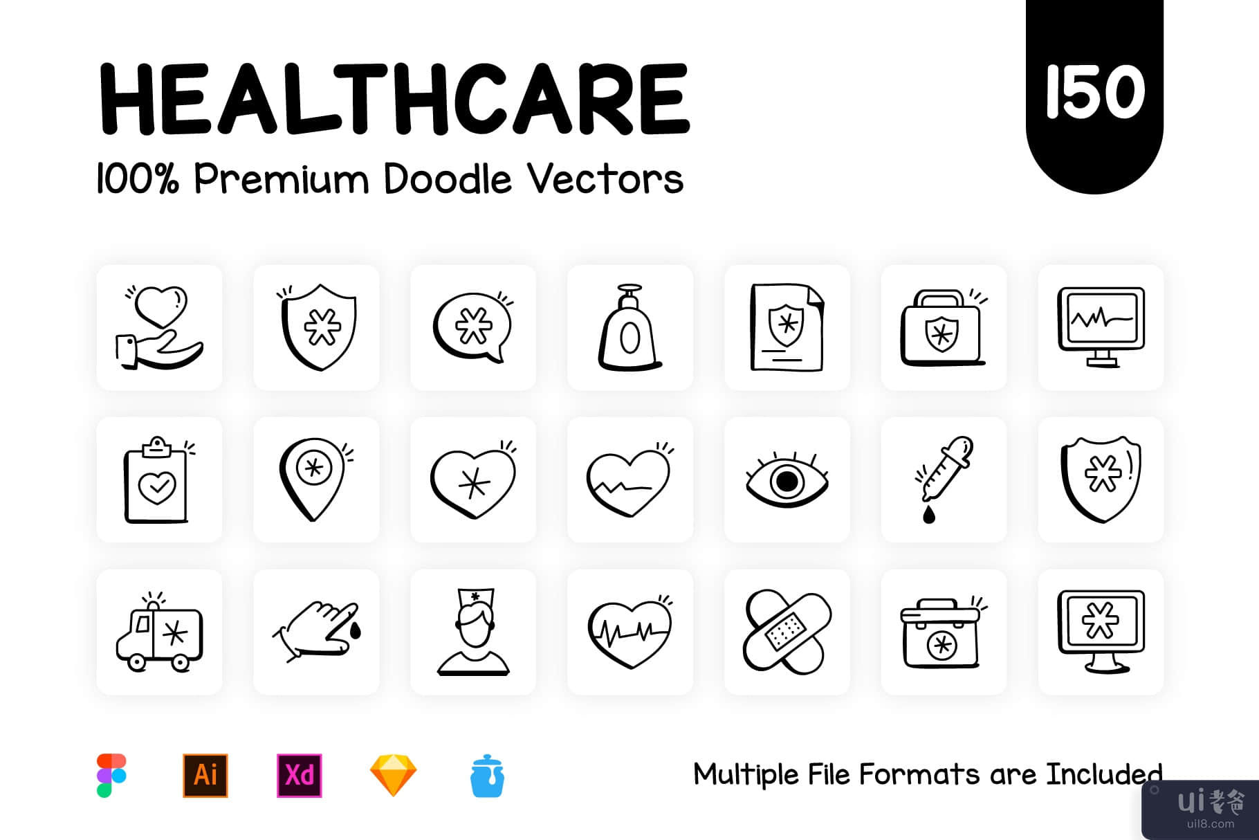 150 个医疗和保健图标(150 Medical and Healthcare Icons)插图8