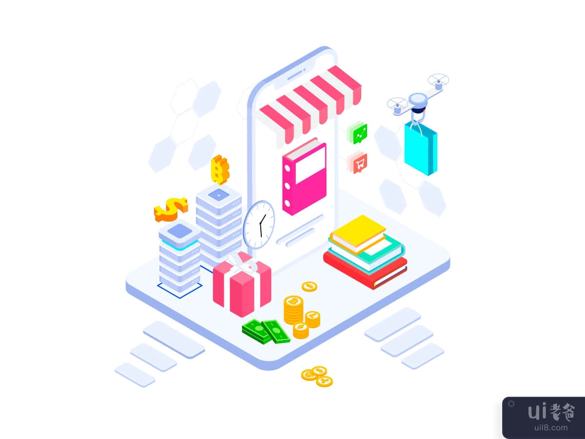 E-commerce on Blockchain Platform Isometric Illustration	