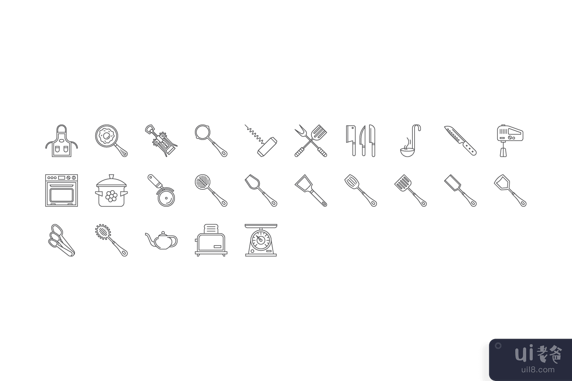 25 个厨具图标(25 Kitchenware icons)插图