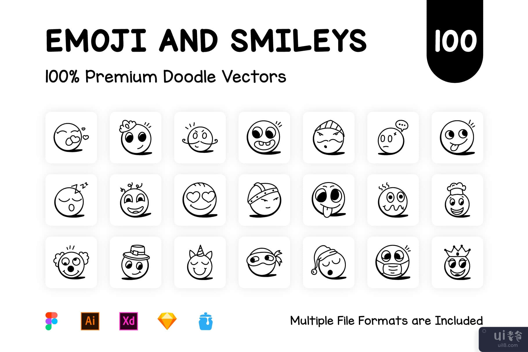 笑脸和表情符号图标的集合(Collection of Smileys and Emoji Icons)插图5