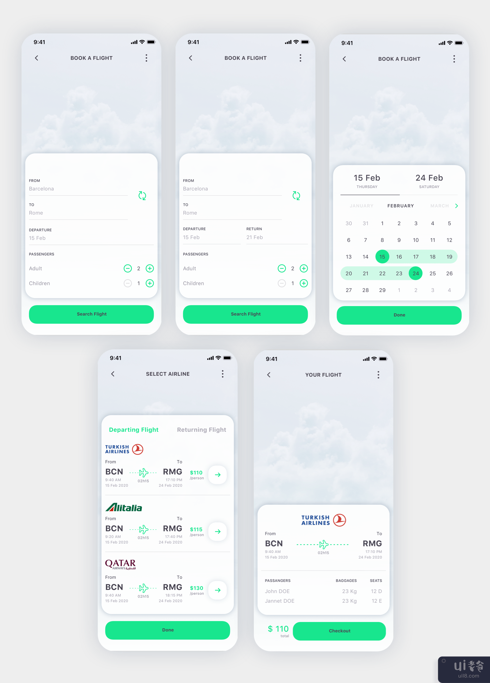 航班预订的屏幕概念(Screen concepts for Flight Booking)插图