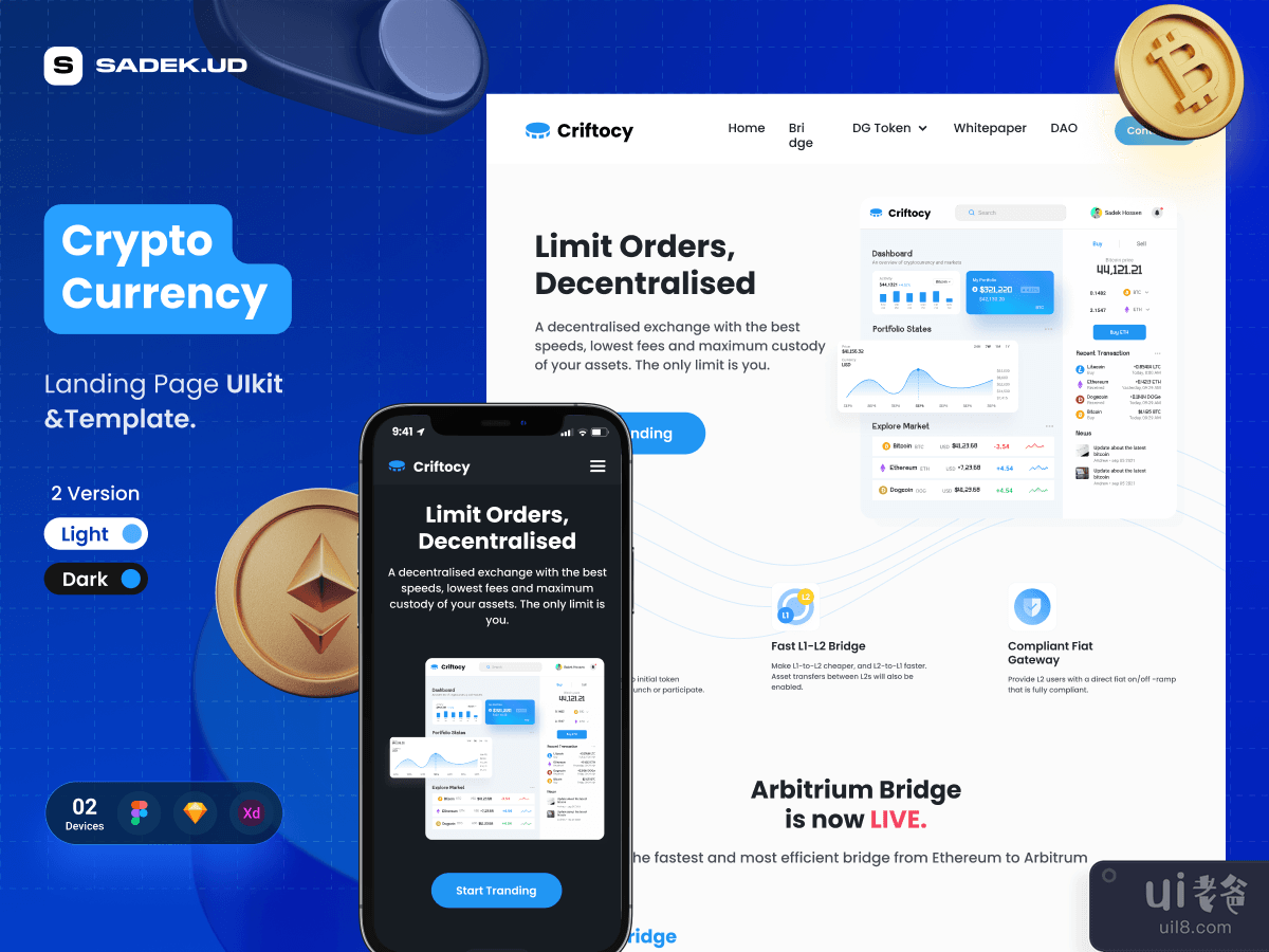 Crypto Currency landing Page Template and Uikit | Free Resource