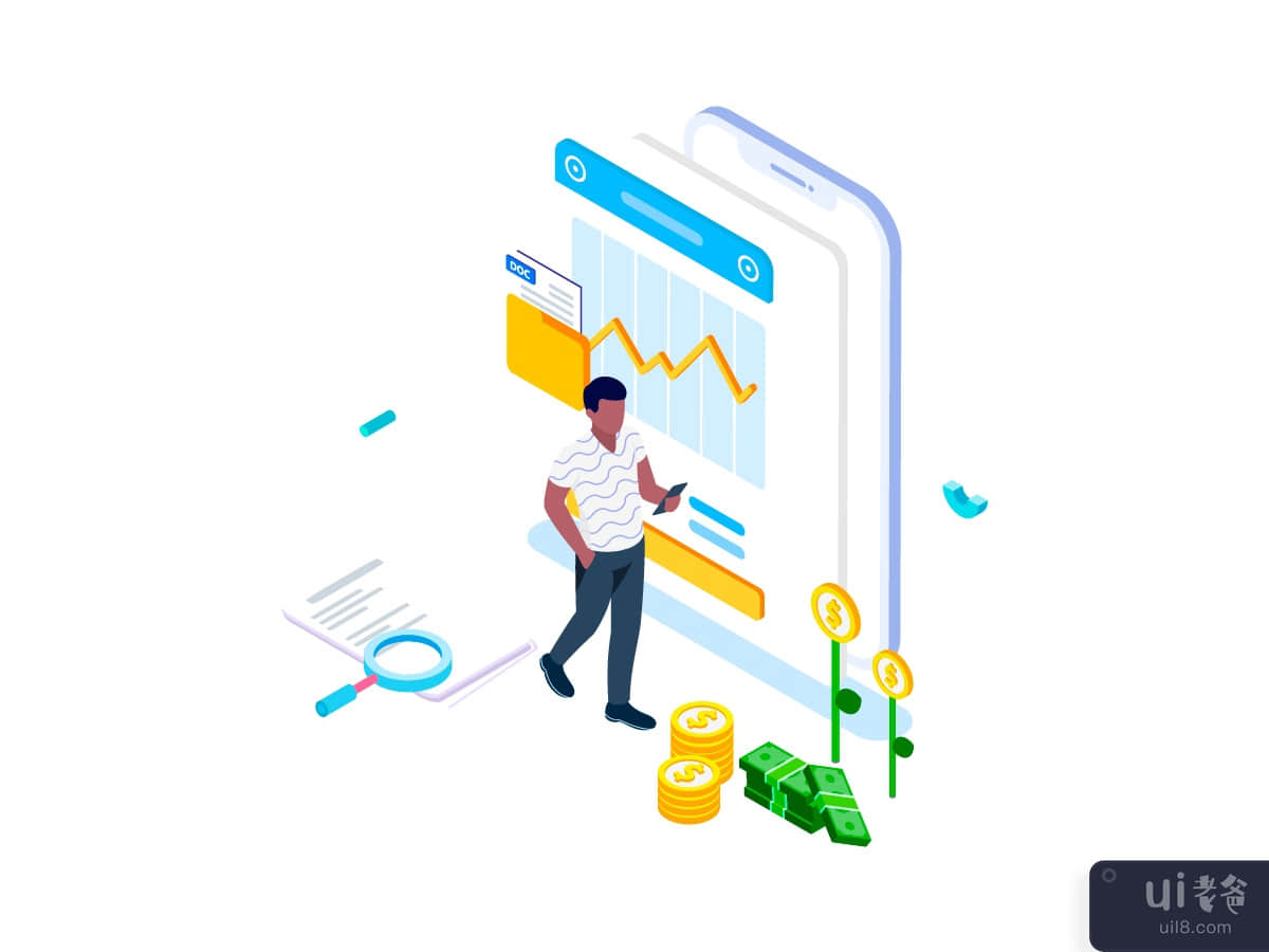 Track Financial Costs Isometric Illustration	