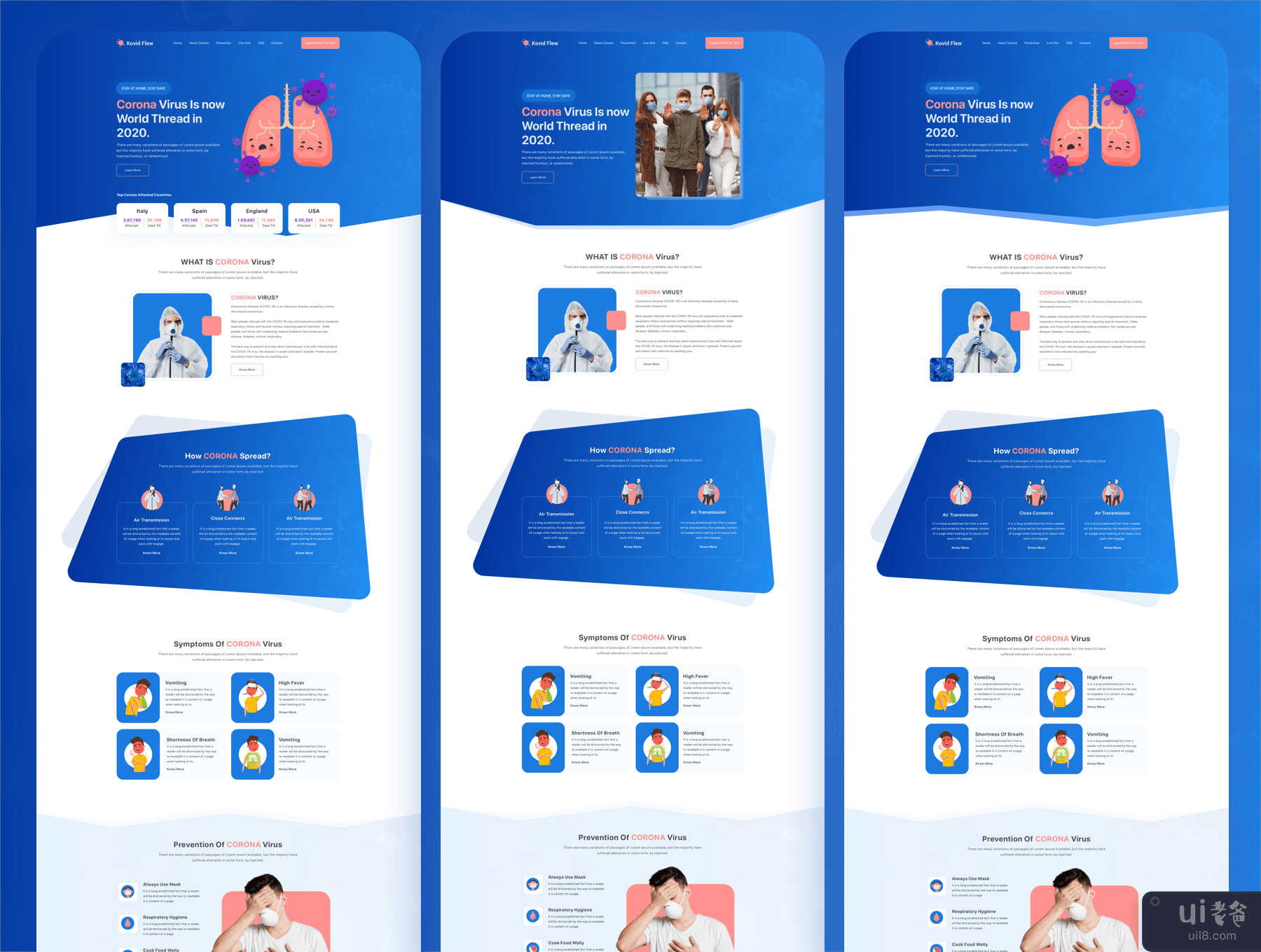 Kovid Flew - Corona(Covid-19) 意识和统计 UI 模板(Kovid Flew - Corona(Covid-19) Awareness & Statistics UI Template)插图1