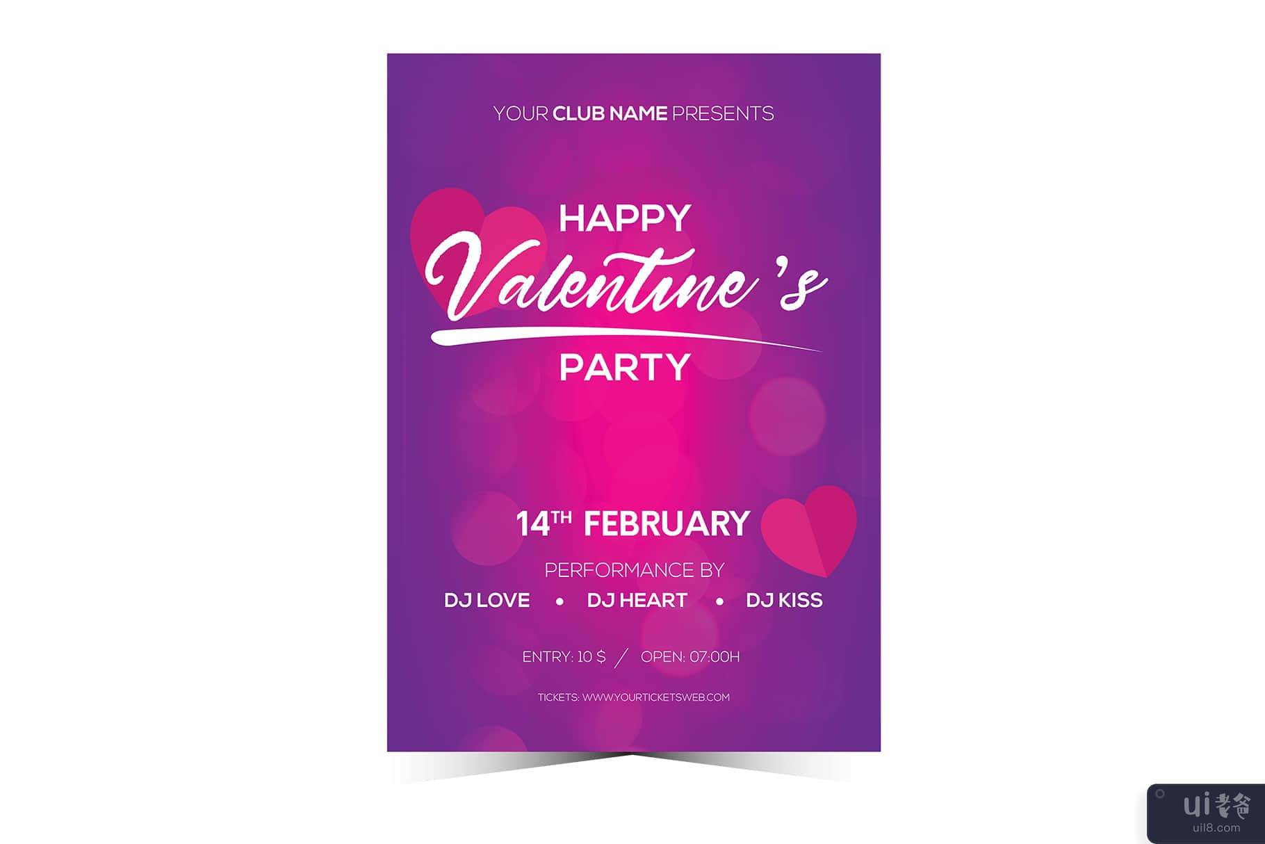 情人节派对传单 5 EPS 文件 2 月 14 日(Valentines Party Flyer 5 EPS Files 14th February)插图1