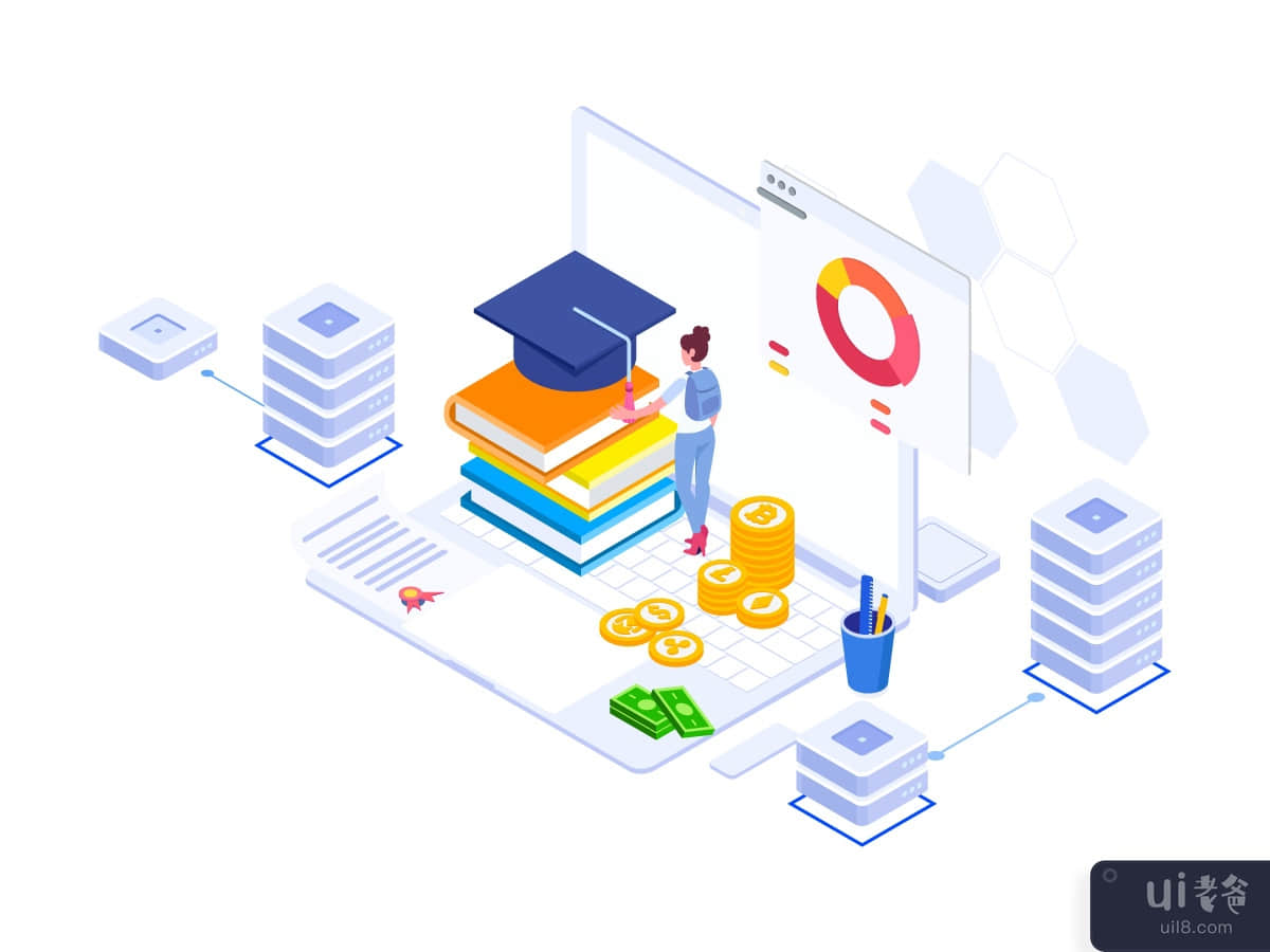 Education Fund on the Blockchain Platform Isometric Illustration	