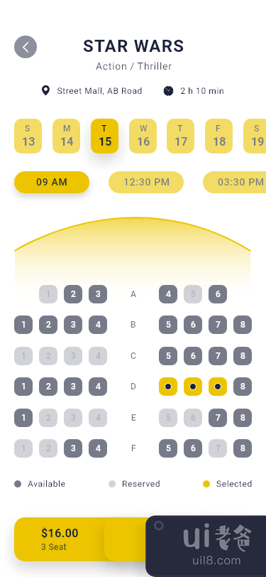 电影票预订应用程序用户界面(Movies Ticket Booking App UI)插图