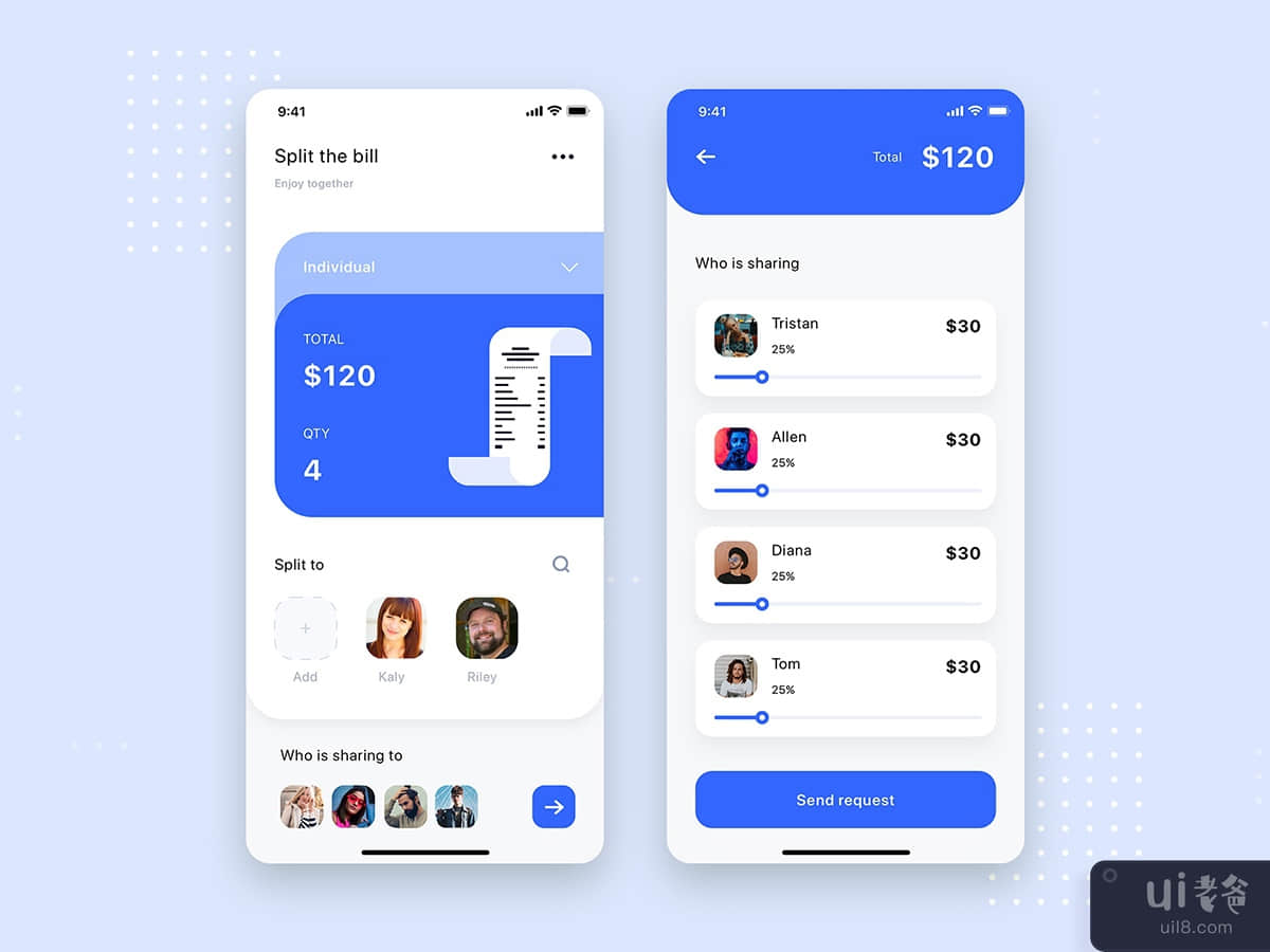 Split Bill Mobile UI Template