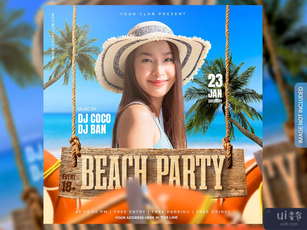 Event Beach Party flyer or social media post and web banner