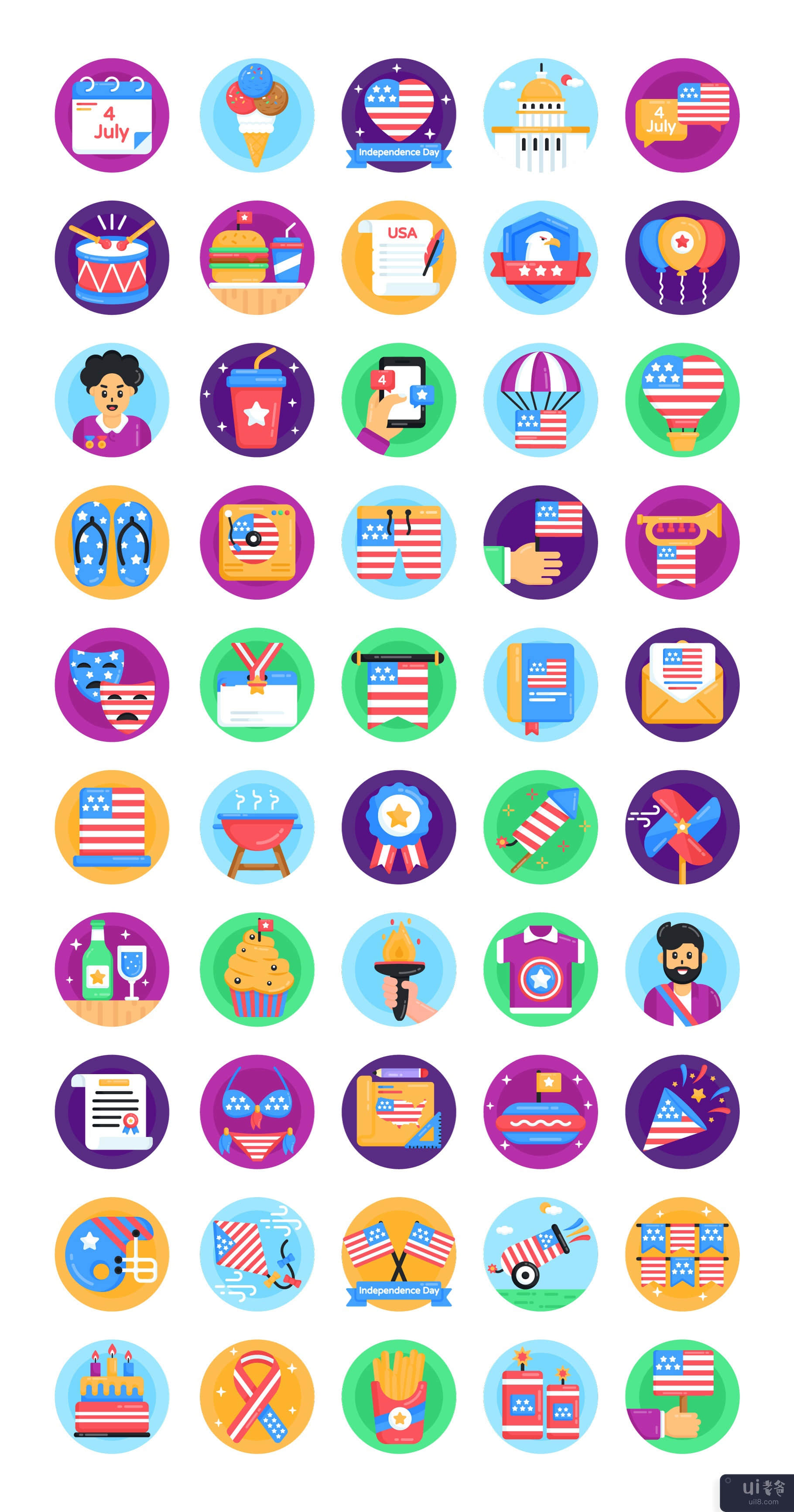 50 美国独立日矢量图标(50 USA Independence Day Vector Icons)插图
