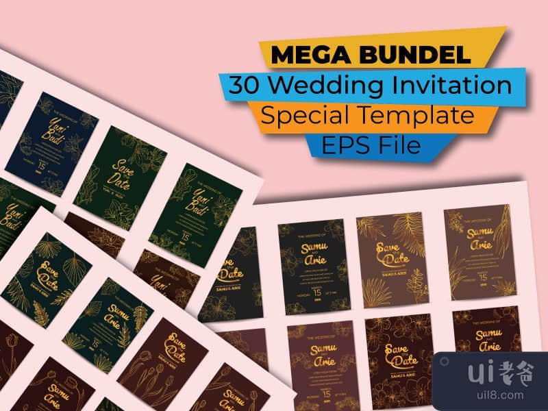 大型捆绑婚礼请柬模板(mega bundle Wedding Invitation Templates)插图