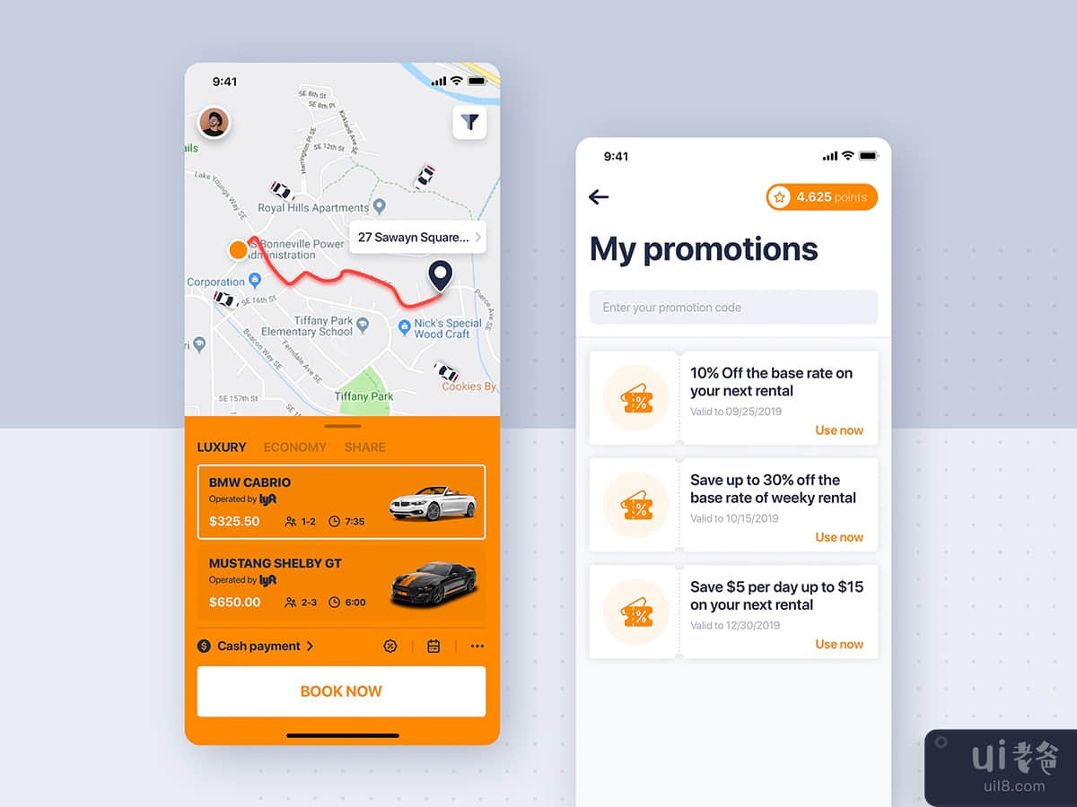 Car rental mobile UI - My Promotions