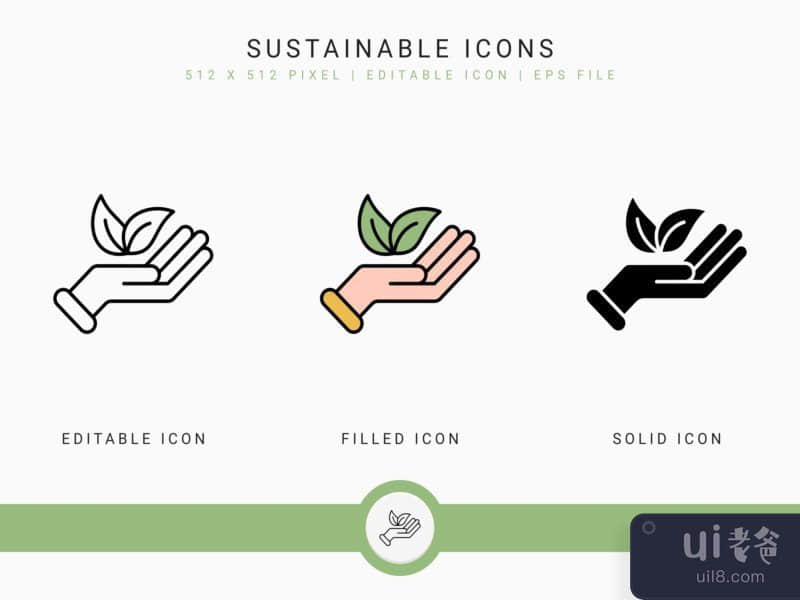 Sustainable icons set vector illustration with solid icon line style