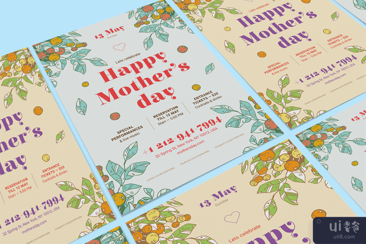母亲节海报模板(Mother's Day Poster Template)插图3