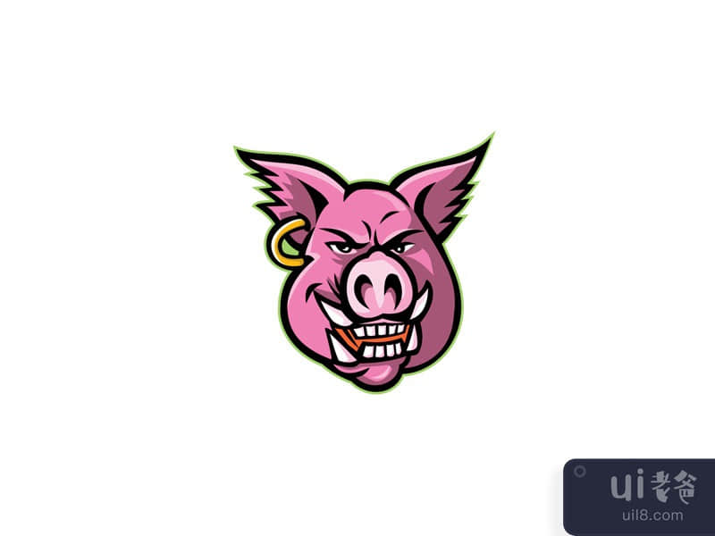 Pink Pig Wearing Earring Mascot