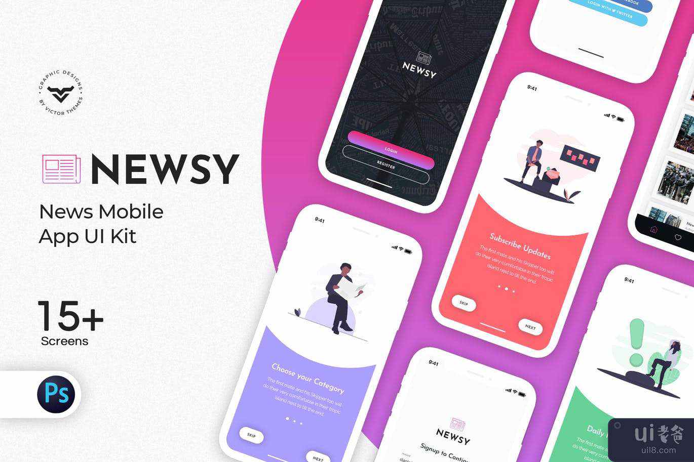 Newsy News 移动应用程序 UI 套件(Newsy News Mobile App UI Kit)插图2