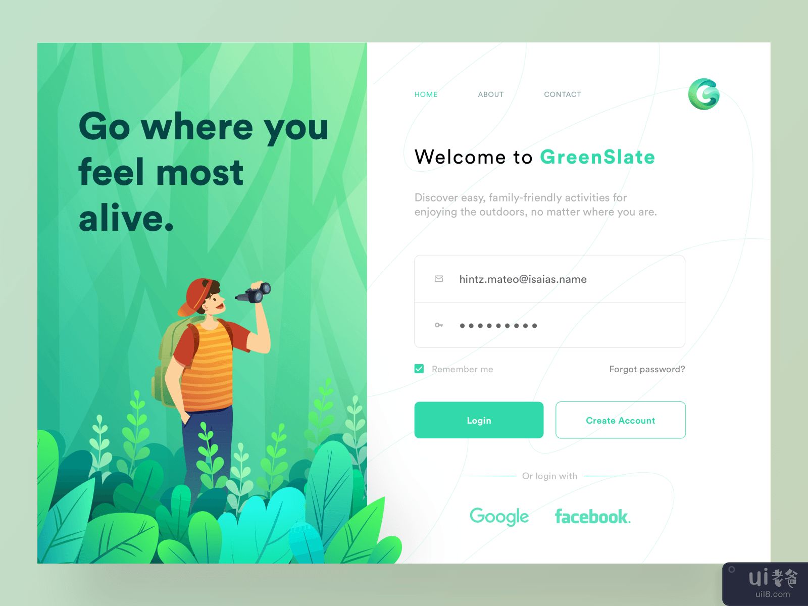 UI Design: GreenSlate. Discover nature in the way 