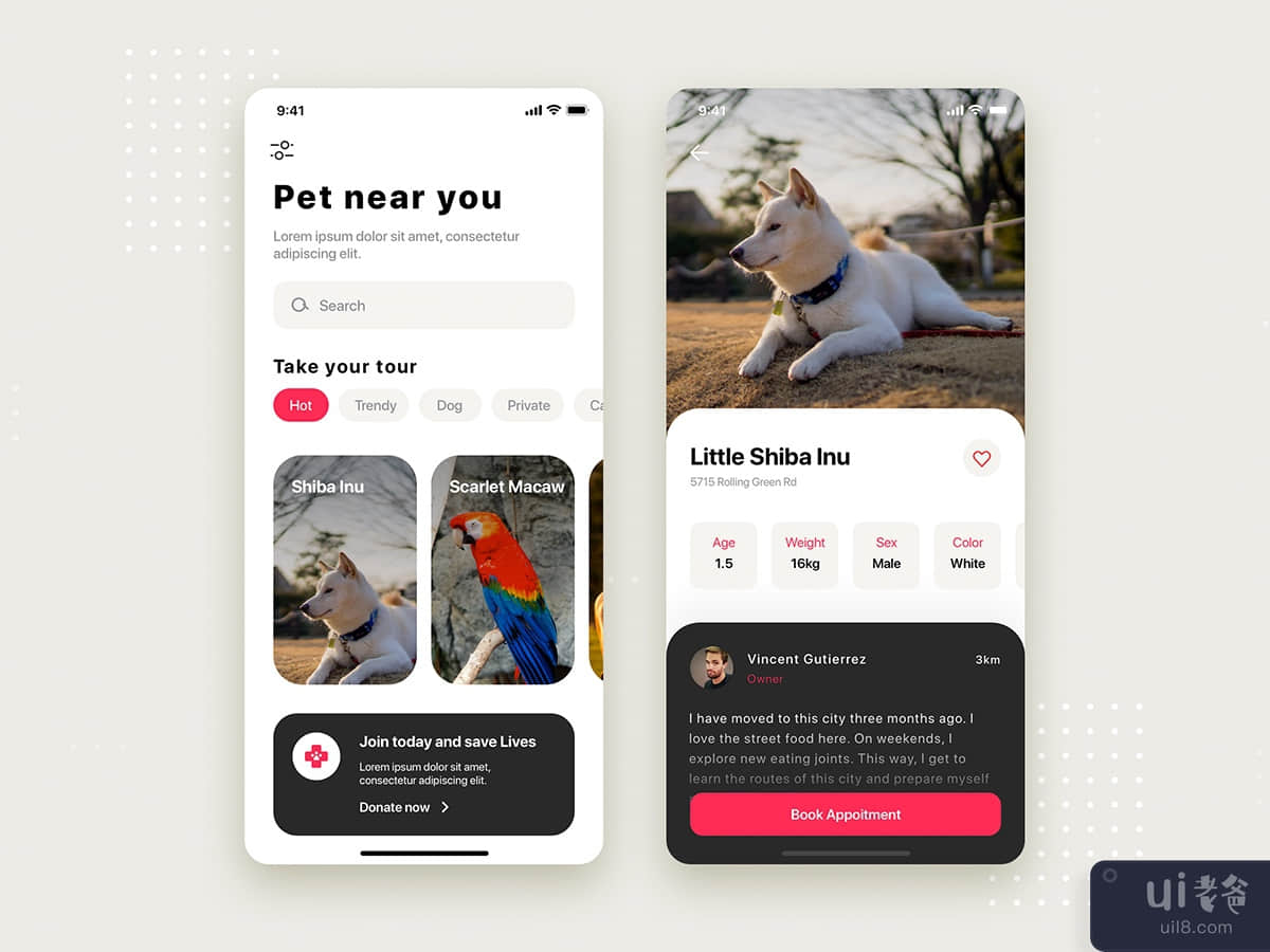  Pet Mobile App UI Kit Template