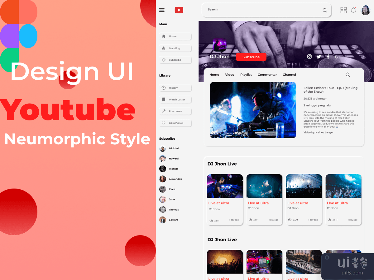 重新设计 UI Youtube 神经拟态风格(Redesign UI Youtube Neumorphic Style)插图1