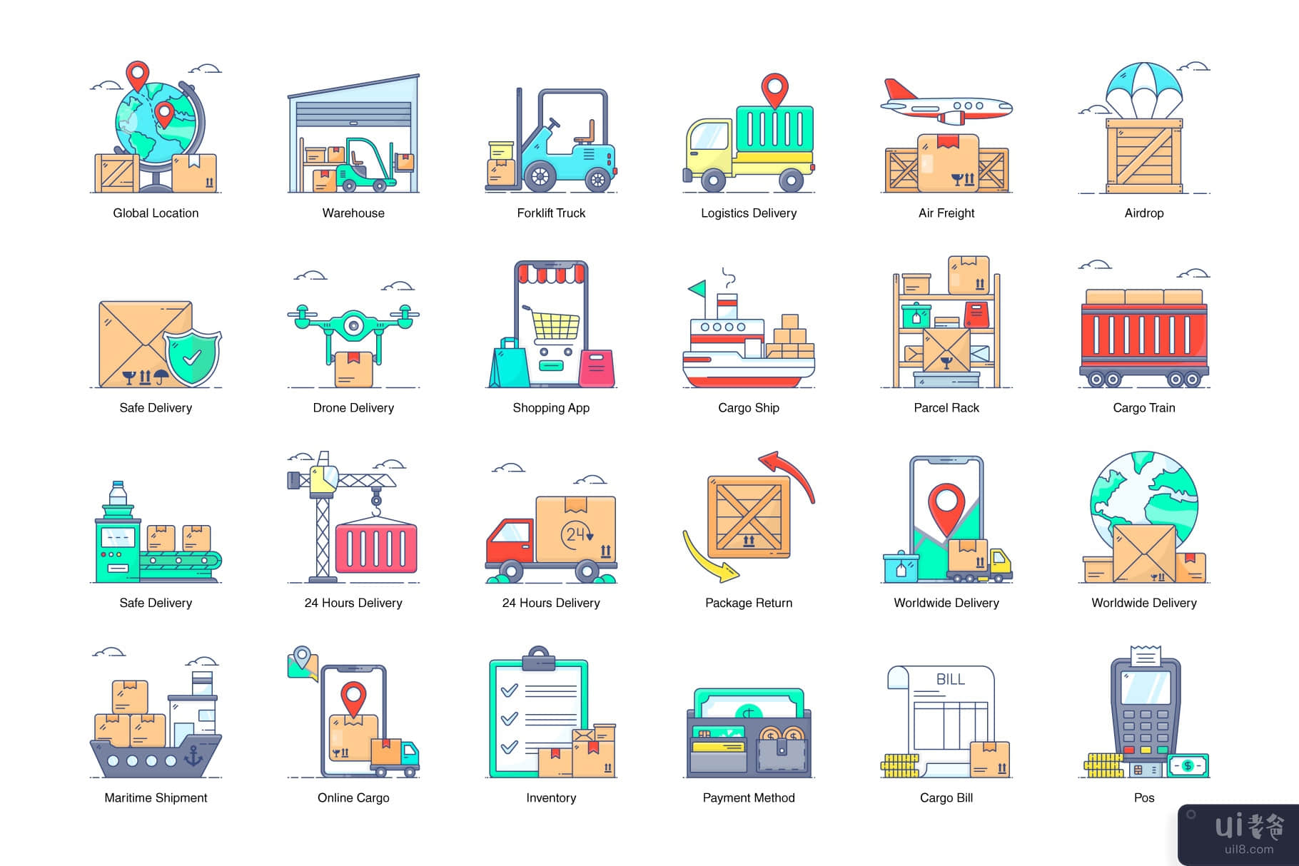 50 个物流服务行图标(50 Logistic Services Line Icons)插图3