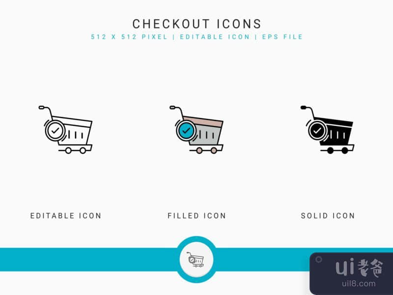 Checkout icons set vector illustration with solid icon line style