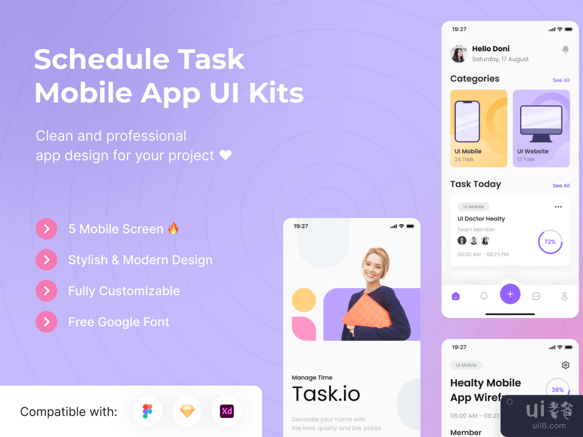 Schedule Task Mobile App UI Kits Template