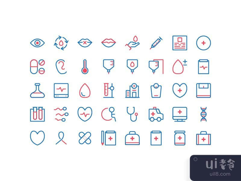 Medical icon set vector blue and red color style