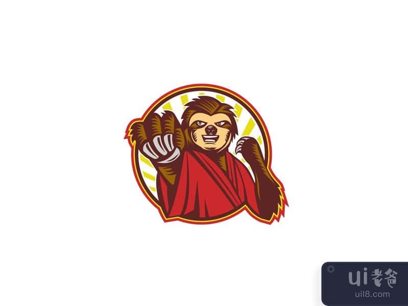 Sloth Fighter Self Defense Circle Mascot