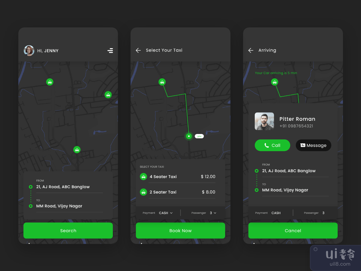 出租车预订应用程序用户界面(Taxi Booking App UI)插图