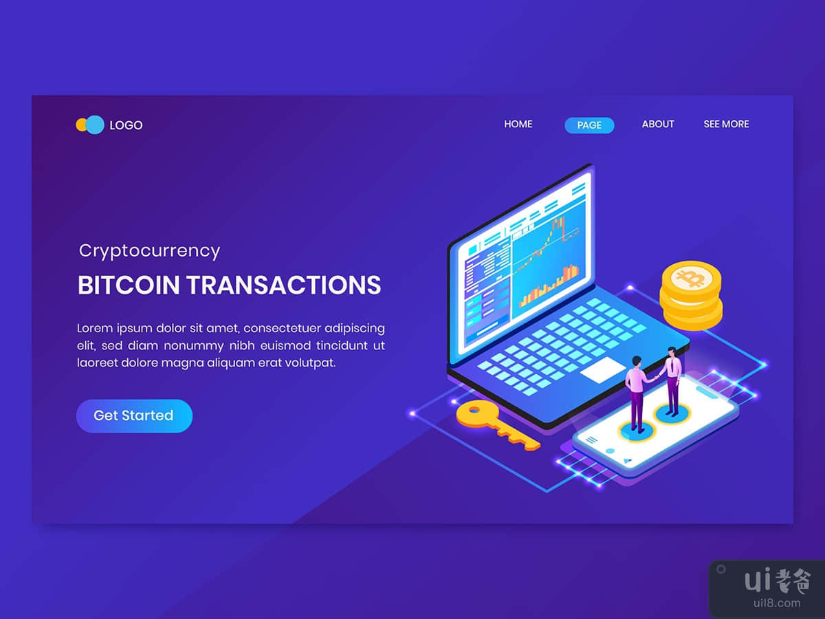 Bitcoin Transactions Cryptocurrency Landing Page Template