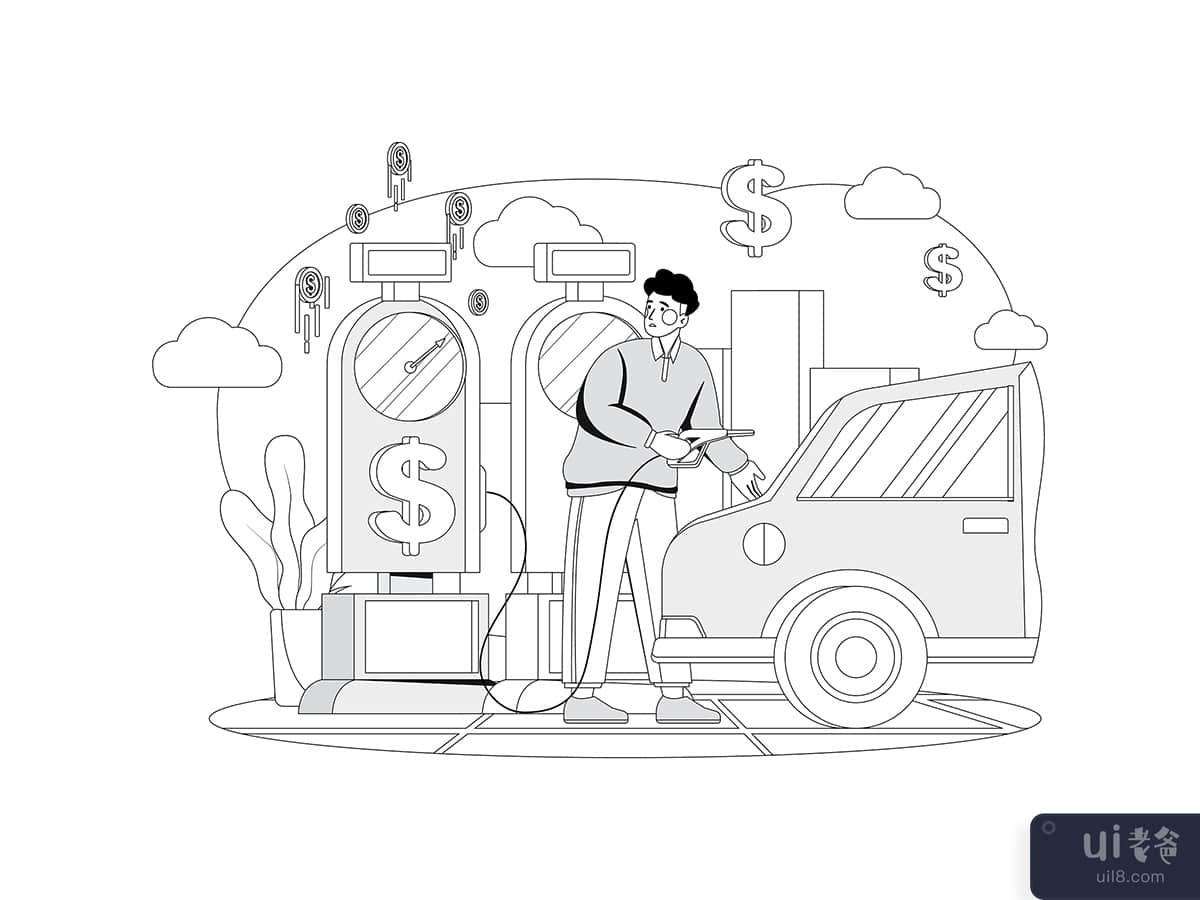 Businessman fueling car from Dollar pump