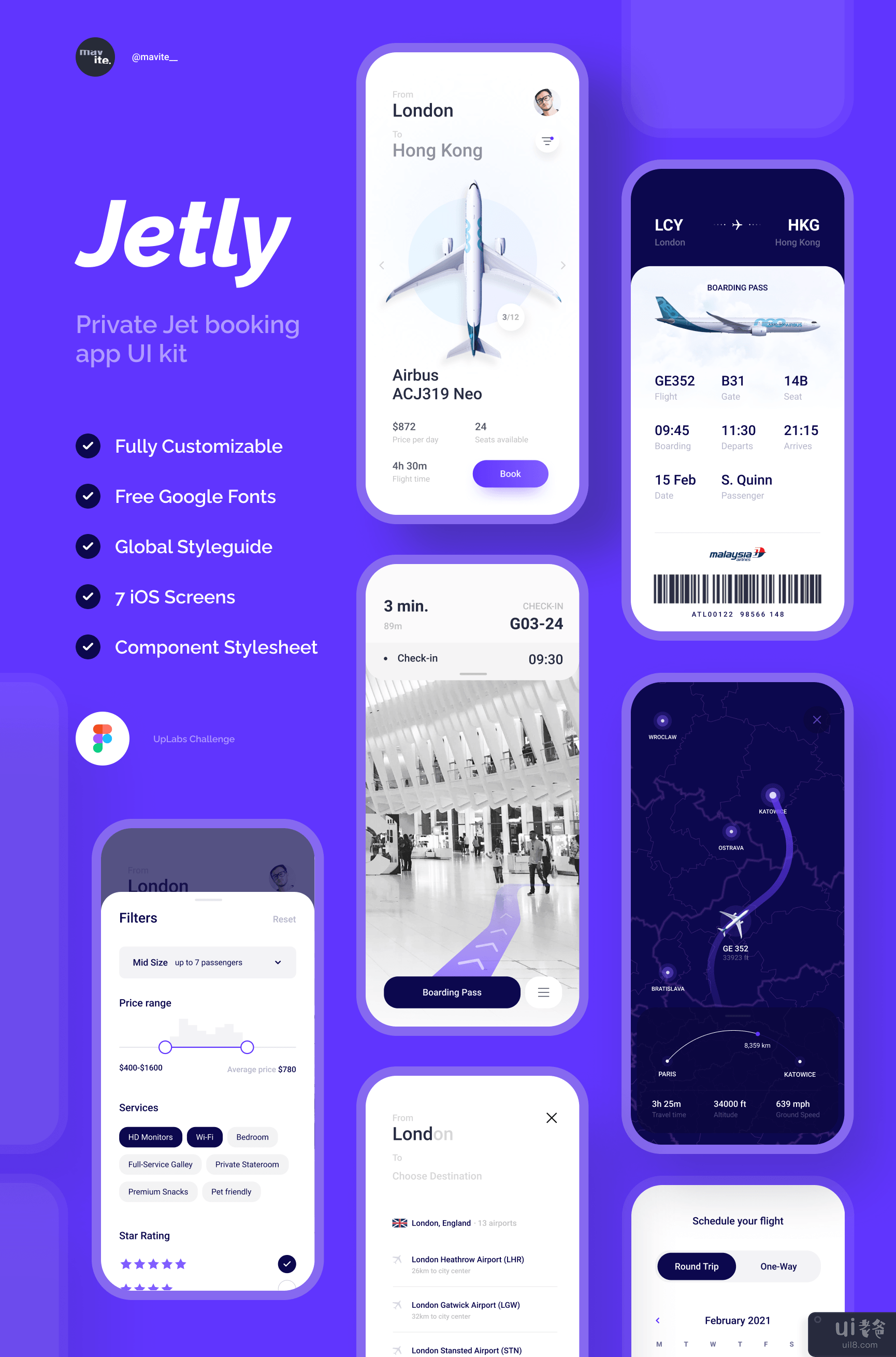 Jetly - 私人航班预订 iOS UI 套件(Jetly - Private Flight Booking iOS UI Kit)插图4