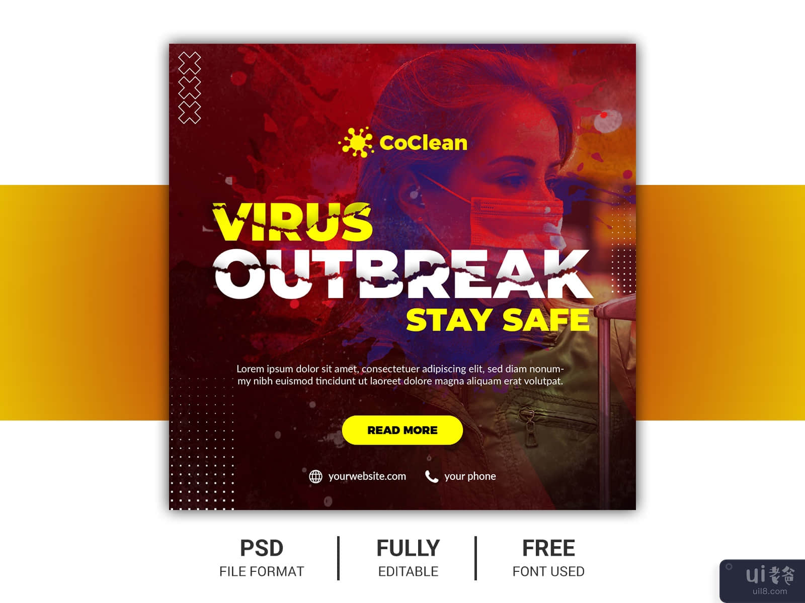 Corona Virus Health Care Banner, Social Media Instagram Post for Corona Virus