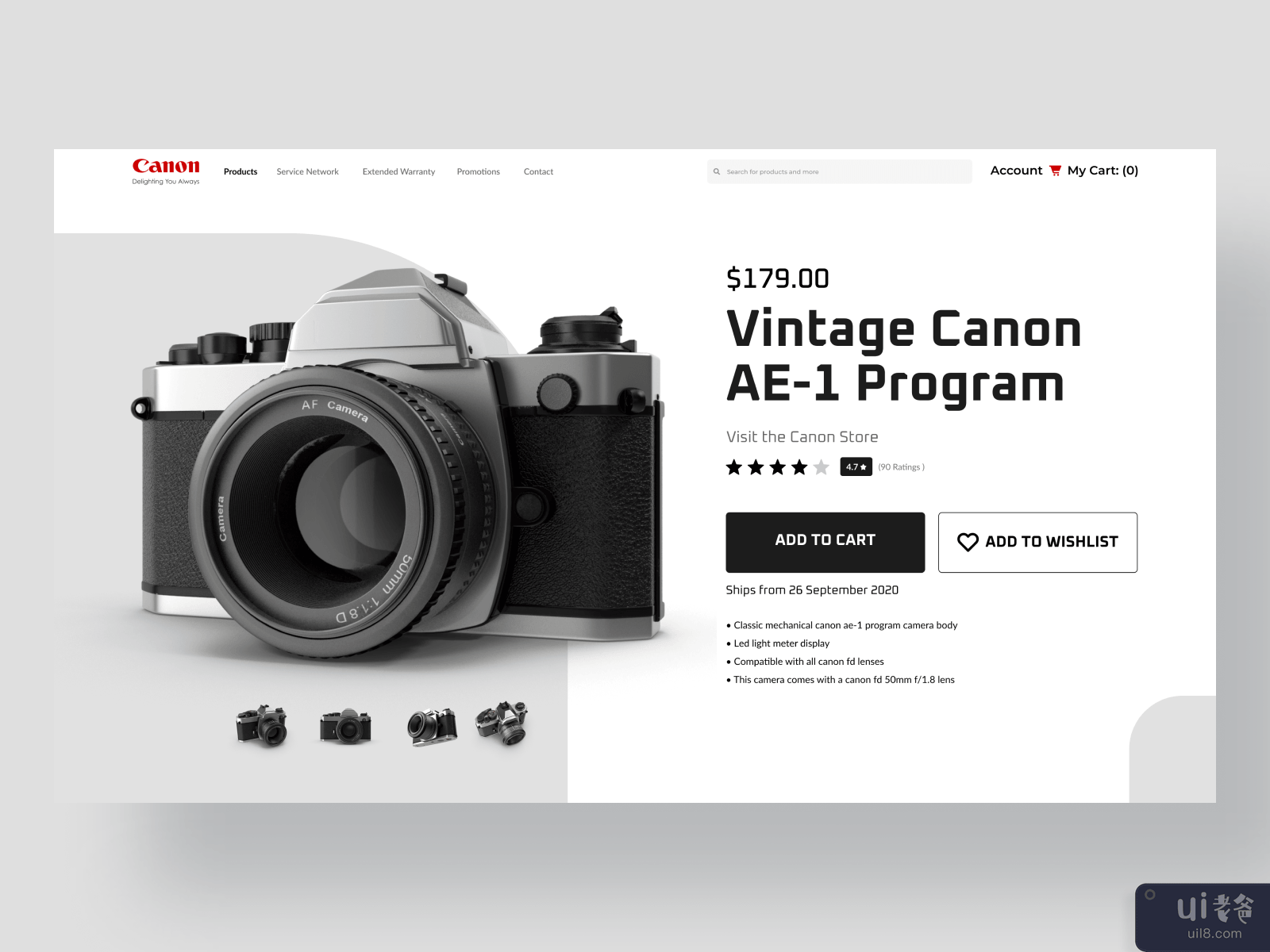 Web Design UI Kit Product Page Template - Vintage Camera
