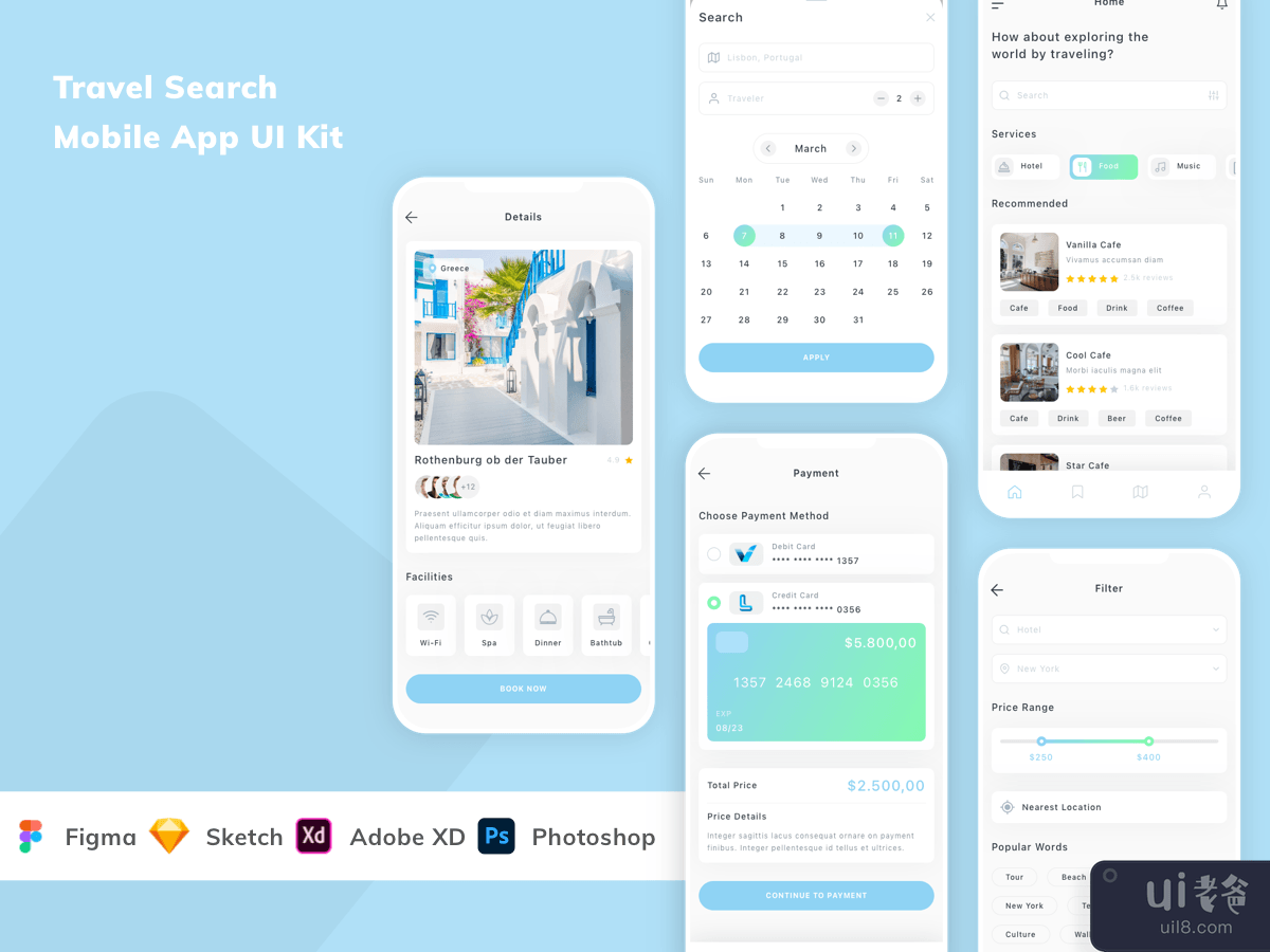 Travel Search Mobile App UI Kit