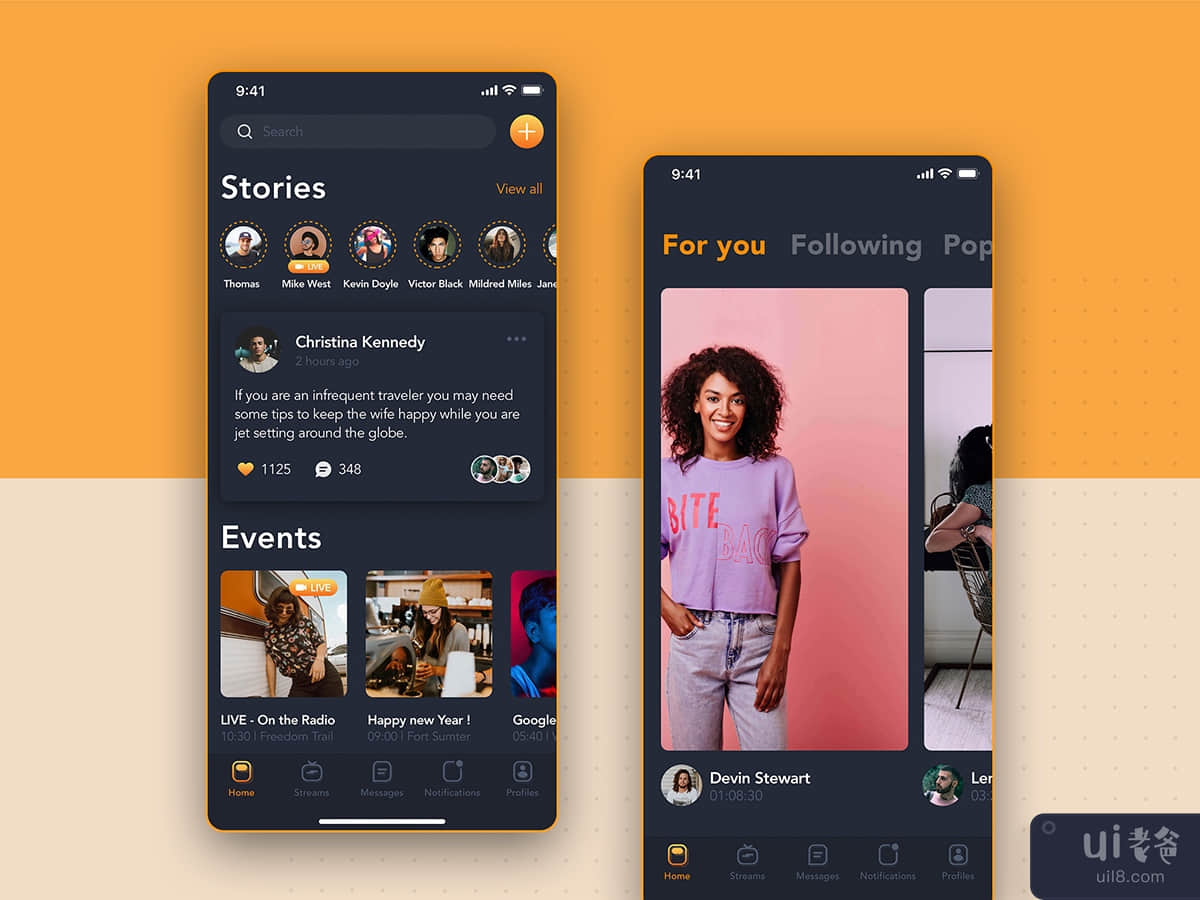 Video streaming screen - Social mobile UI concept