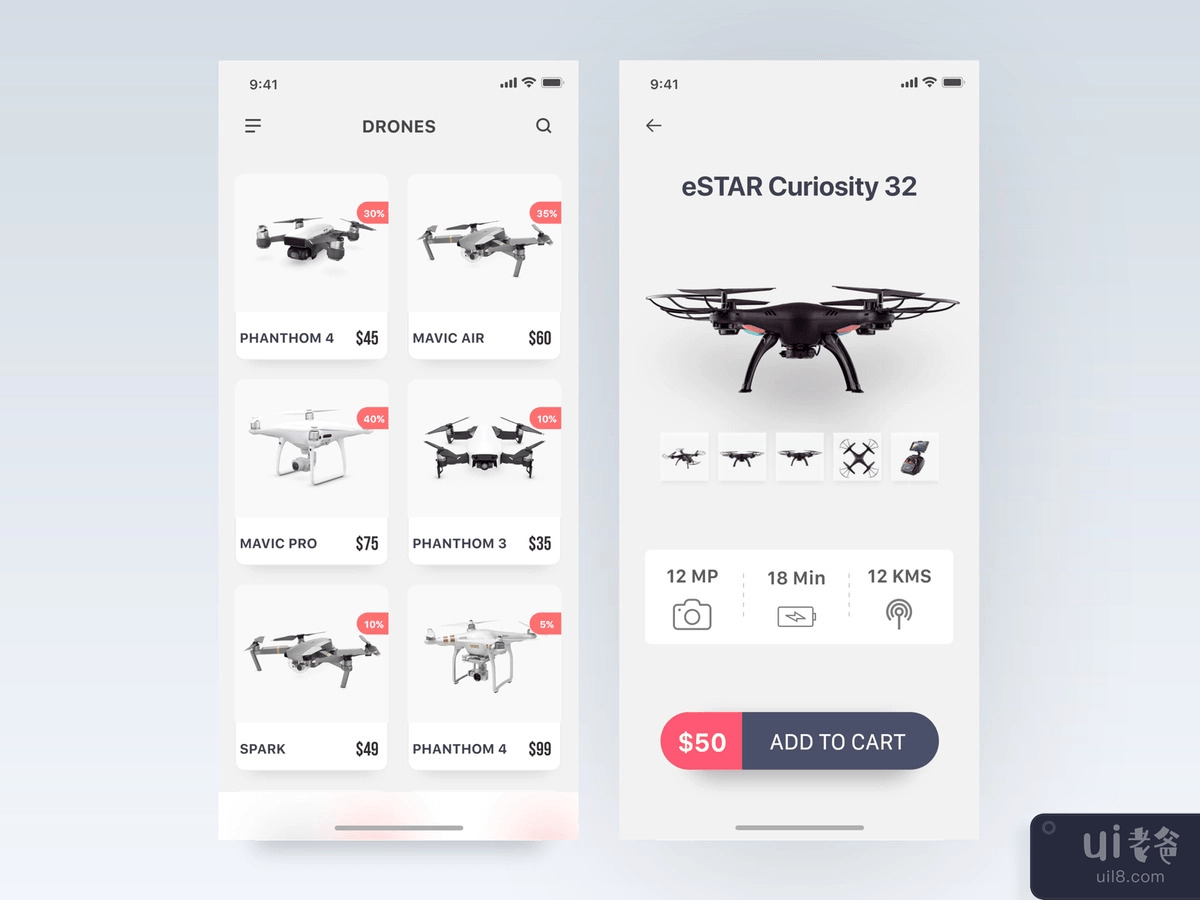 drone app ui design concept.