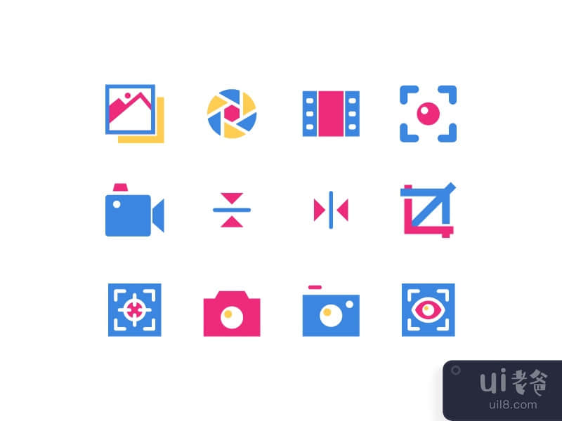 Multimedia video player camera icon set vector isolated
